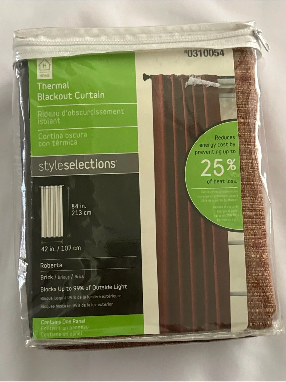 Style Selections ROBERTA Rod Pocket Panel Blackout BRICK 42X84” #0310054